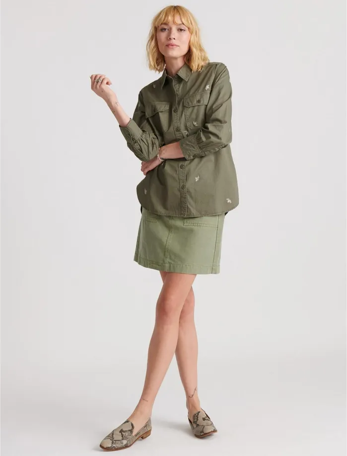 Jackets and Outerwear Women Lucky Brand Embroidered Utility Shirt Jacket Washed Olive