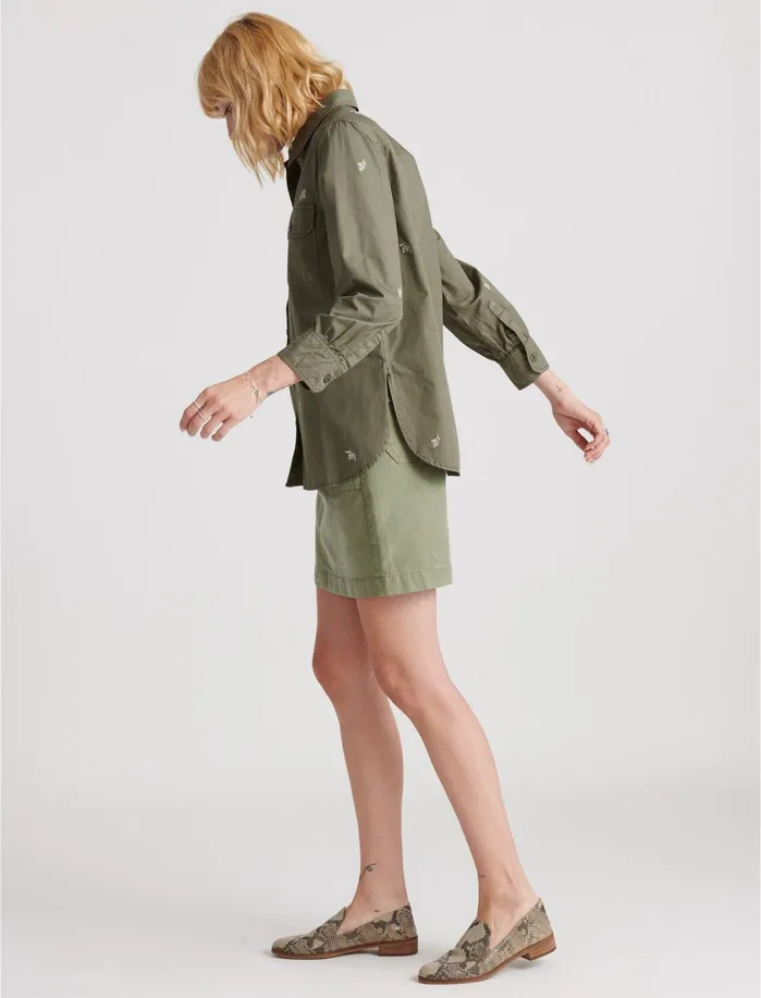 Jackets and Outerwear Women Lucky Brand Embroidered Utility Shirt Jacket Washed Olive