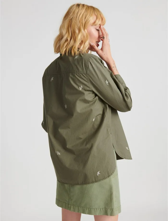 Jackets and Outerwear Women Lucky Brand Embroidered Utility Shirt Jacket Washed Olive