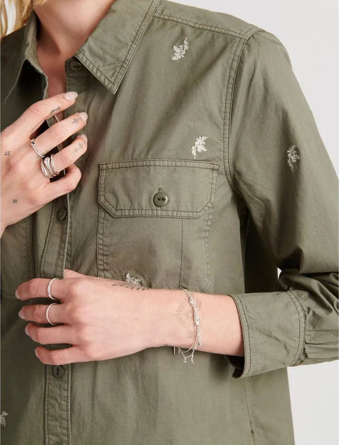 Jackets and Outerwear Women Lucky Brand Embroidered Utility Shirt Jacket Washed Olive