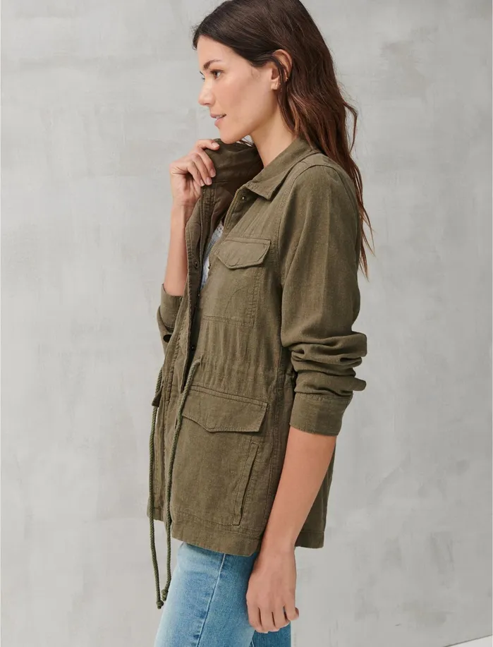 Jackets and Outerwear Women Lucky Brand Linen Utility Jacket Grape Leaf