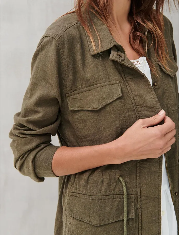 Jackets and Outerwear Women Lucky Brand Linen Utility Jacket Grape Leaf