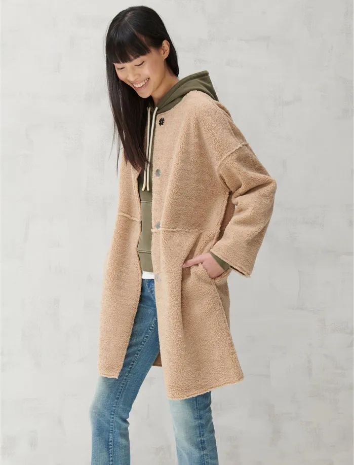 Jackets and Outerwear Women Lucky Brand LONG TEDDY COAT Camel