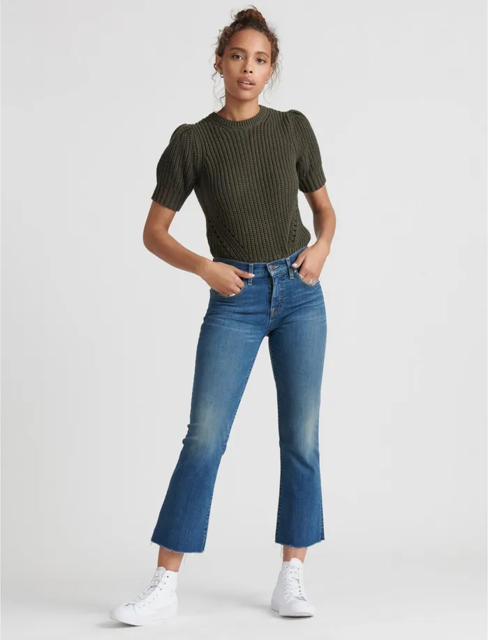 Jeans Women Lucky Brand Mid Rise Ava Crop Mini Boot Radient Fray