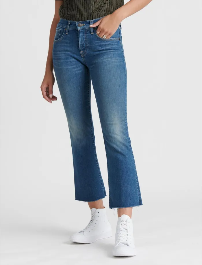 Jeans Women Lucky Brand Mid Rise Ava Crop Mini Boot Radient Fray