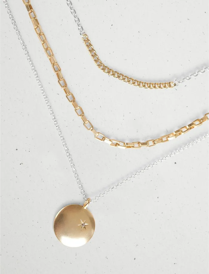 Jewelry Women Lucky Brand Chain Layer Charm Necklace Two Tone
