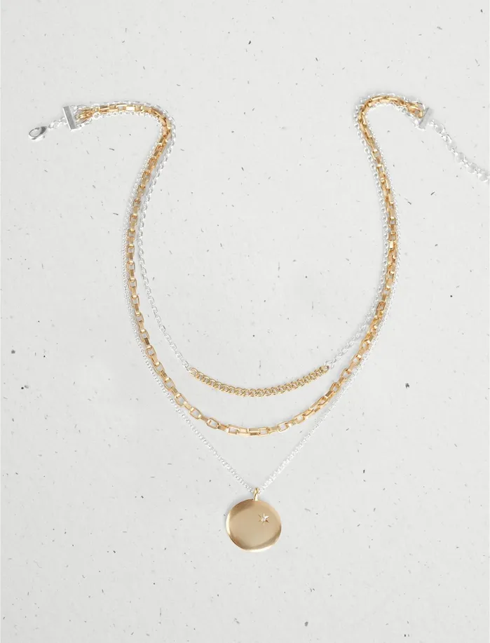Jewelry Women Lucky Brand Chain Layer Charm Necklace Two Tone
