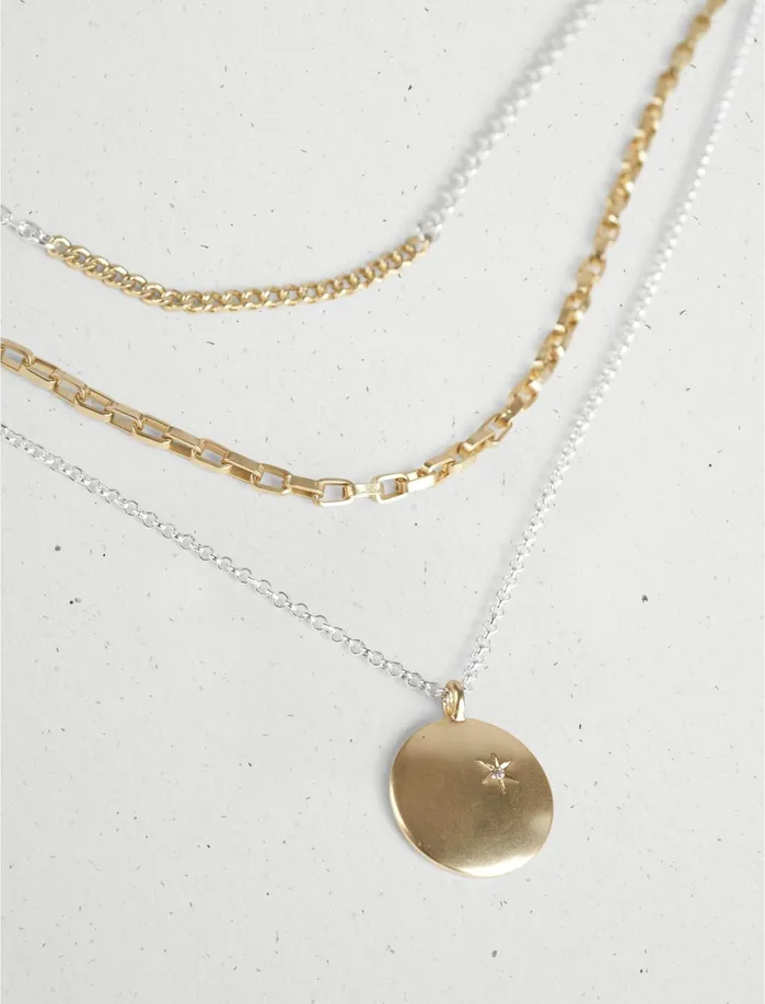 Jewelry Women Lucky Brand Chain Layer Charm Necklace Two Tone