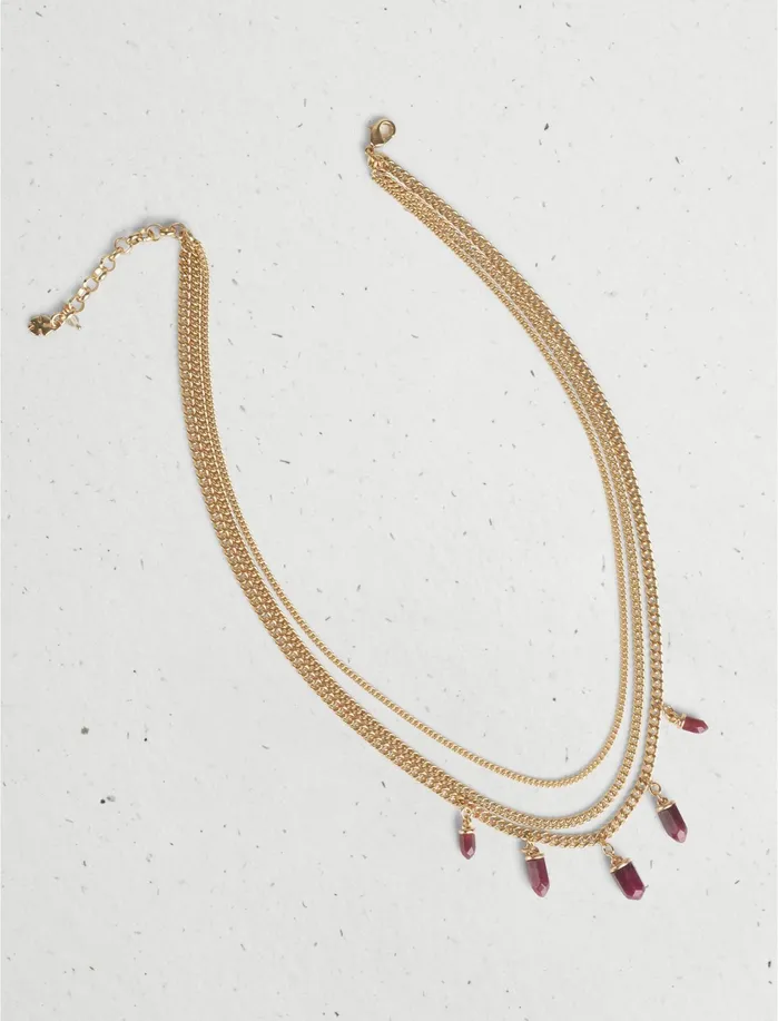 Jewelry Women Lucky Brand Gemstone Chain Layer Necklace Gold