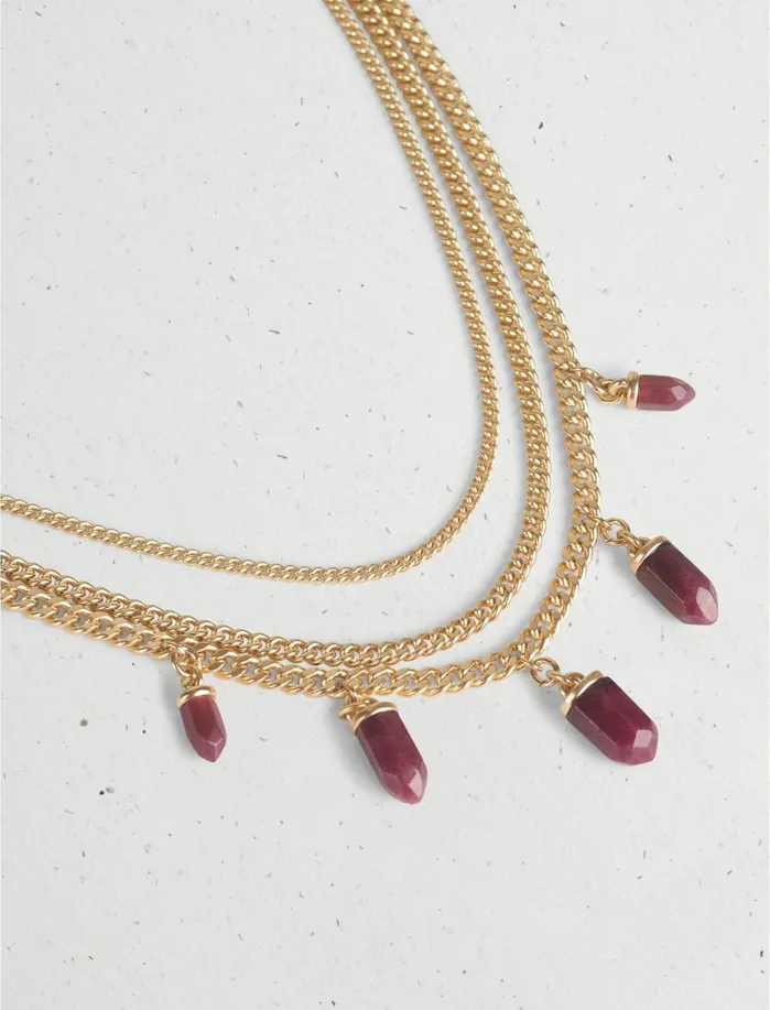 Jewelry Women Lucky Brand Gemstone Chain Layer Necklace Gold