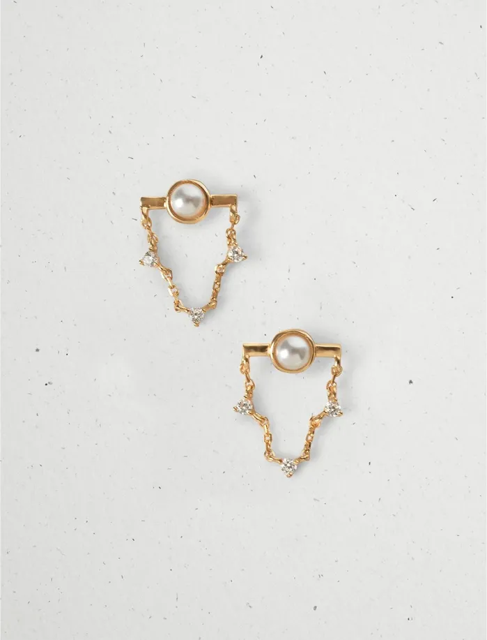 Jewelry Women Lucky Brand Pave Pearl Chain Stud Gold