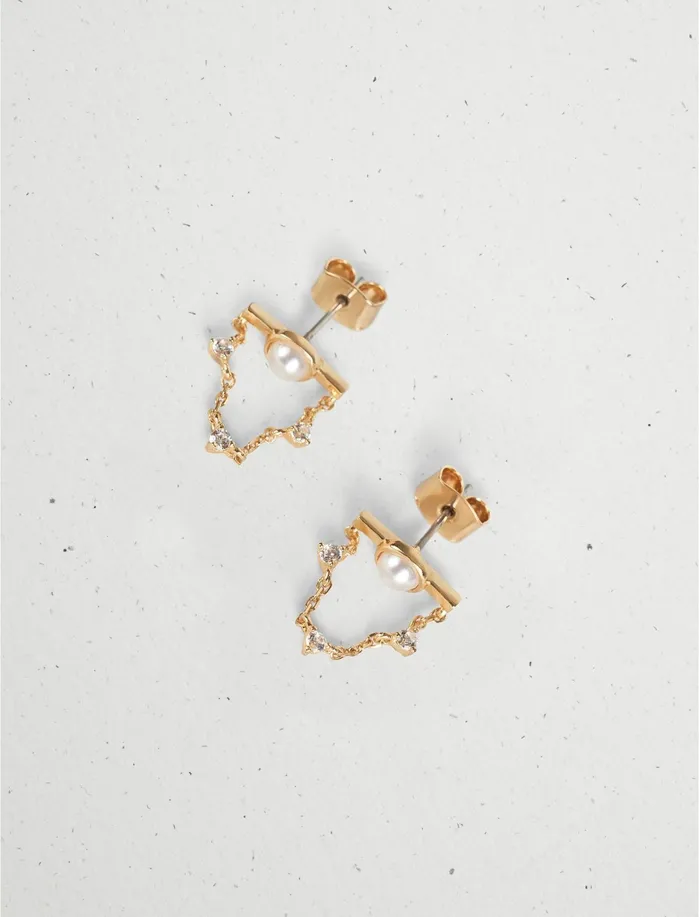 Jewelry Women Lucky Brand Pave Pearl Chain Stud Gold