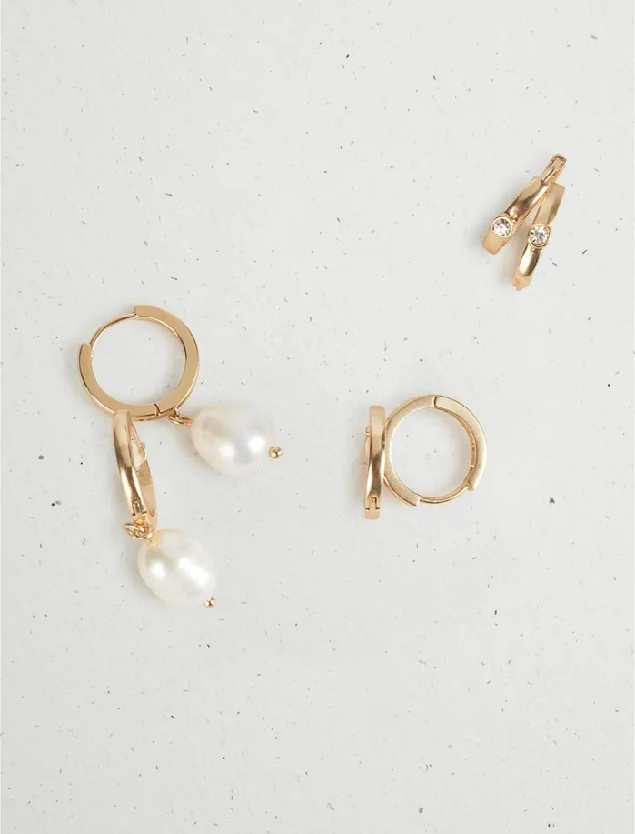 Jewelry Women Lucky Brand Pearl Huggie Trio Gold