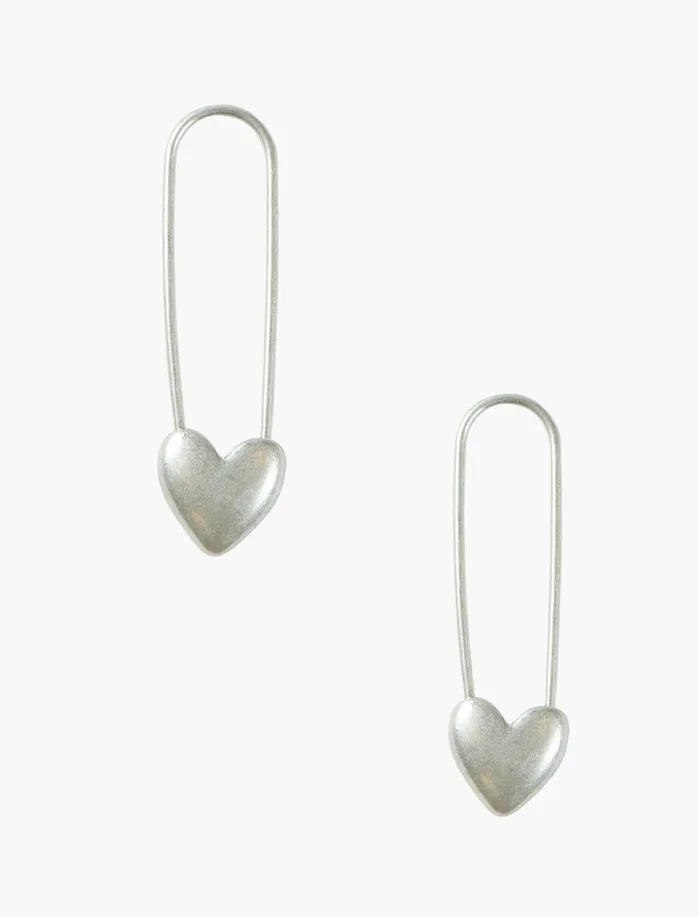 Jewelry Women Lucky Brand Silver Safety Pin Heart Earrings Silver