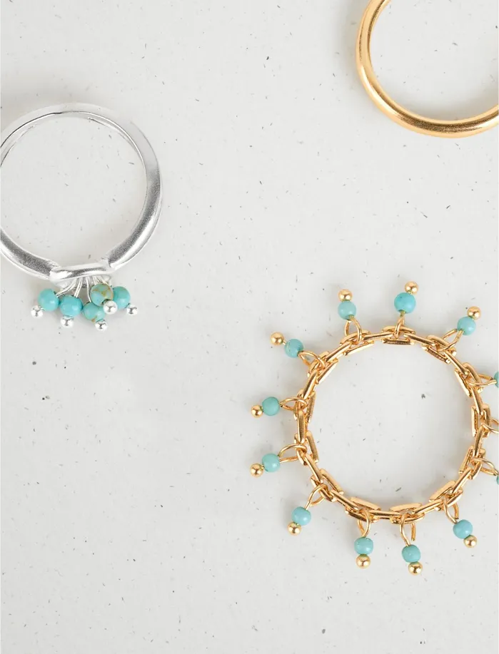 Jewelry Women Lucky Brand Turquoise Opal Ring Stack Two Tone