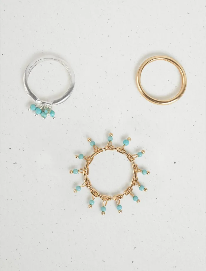 Jewelry Women Lucky Brand Turquoise Opal Ring Stack Two Tone
