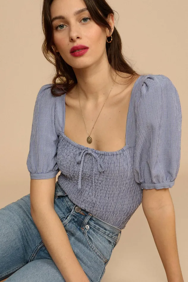 KATIA Top Bleu Vichy Women Rouje Blouses and Tops