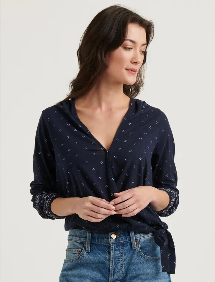 Knit Tops Women Lucky Brand Border Print Wrap Top Navy Multi