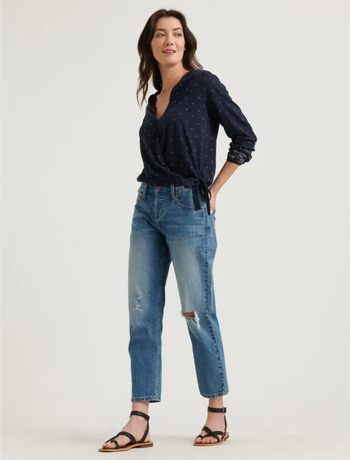 Knit Tops Women Lucky Brand Border Print Wrap Top Navy Multi
