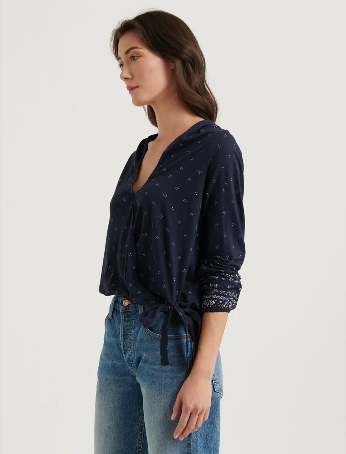 Knit Tops Women Lucky Brand Border Print Wrap Top Navy Multi