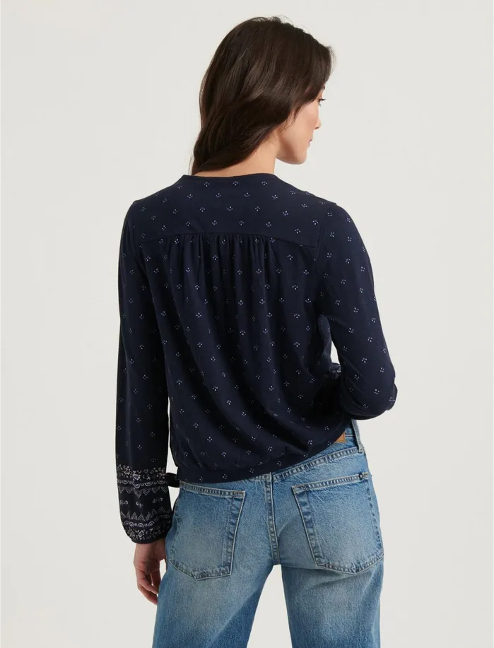 Knit Tops Women Lucky Brand Border Print Wrap Top Navy Multi