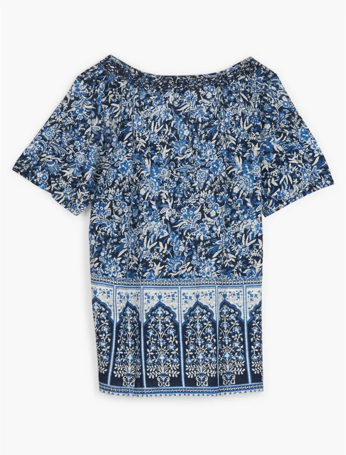 Knit Tops Women Lucky Brand Border Printed Peasant Top Navy Multi