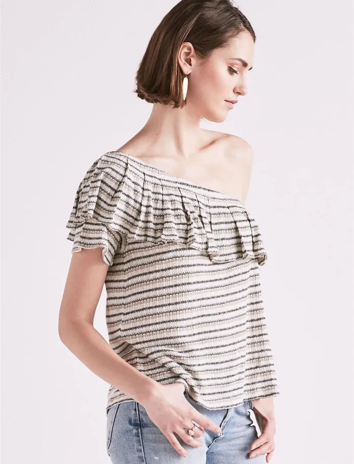 Knit Tops Women Lucky Brand Drop Needle Stripe One Shoulder Top Natural Stripe