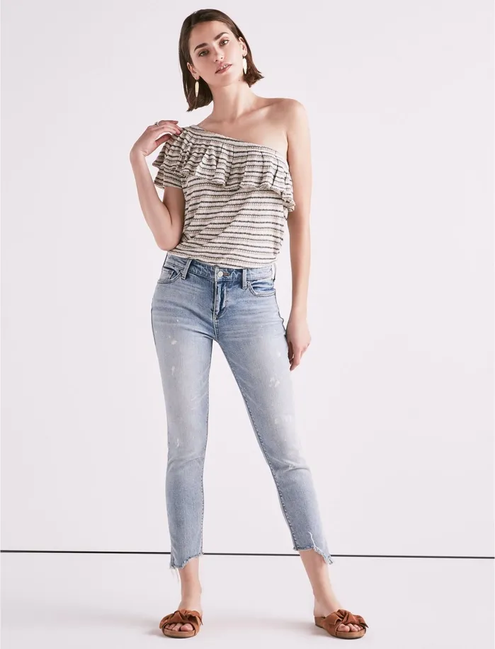 Knit Tops Women Lucky Brand Drop Needle Stripe One Shoulder Top Natural Stripe