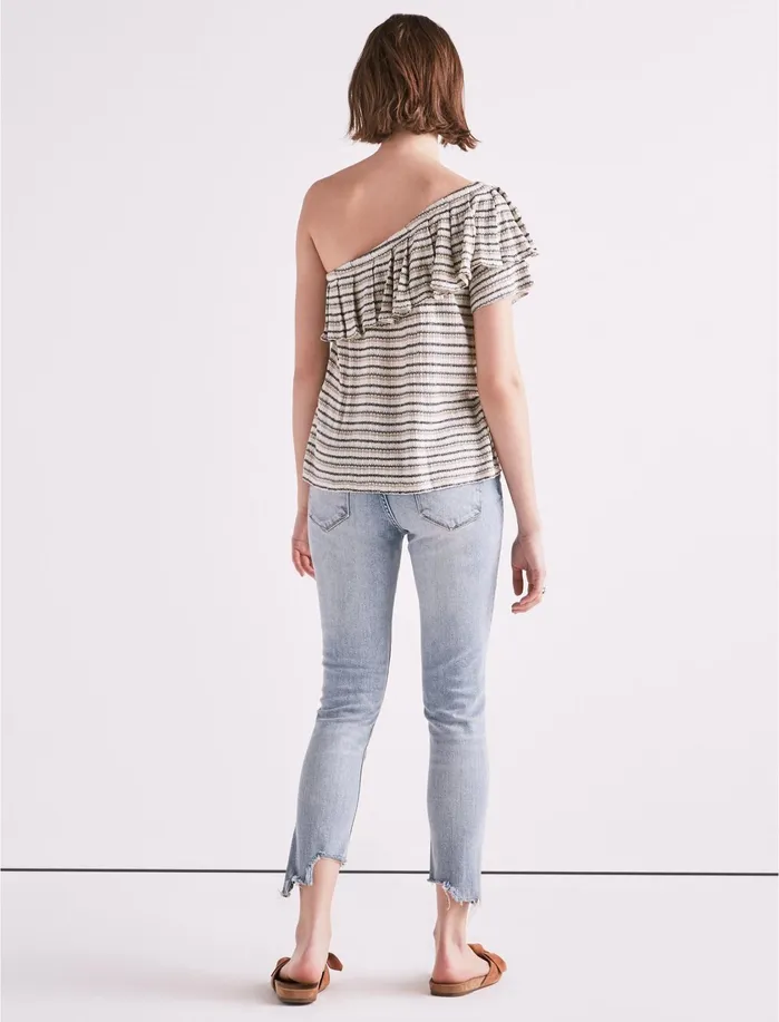 Knit Tops Women Lucky Brand Drop Needle Stripe One Shoulder Top Natural Stripe