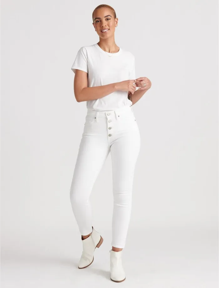 Knit Tops Women Lucky Brand Essential Crew Neck Tee Optic White