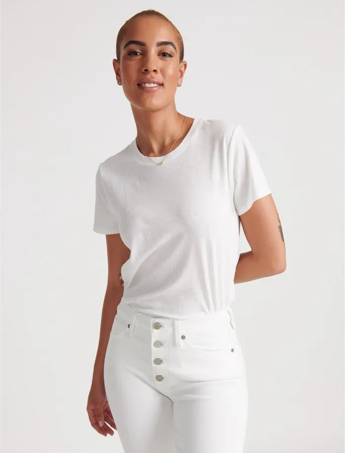 Knit Tops Women Lucky Brand Essential Crew Neck Tee Optic White
