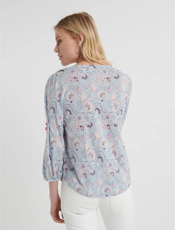 Knit Tops Women Lucky Brand Notch Neck Knit Top Grey Multi