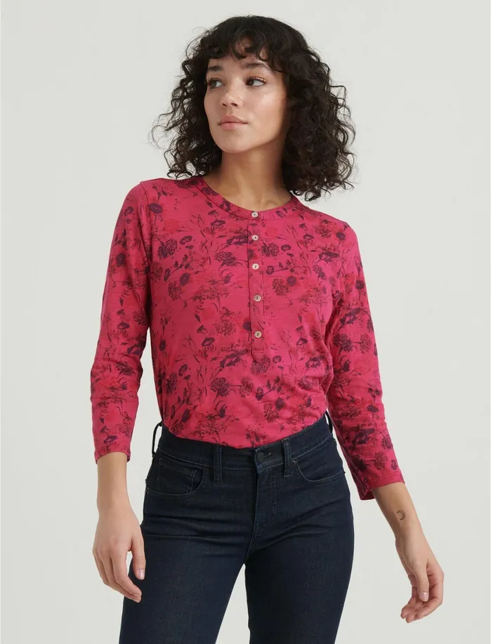 Knit Tops Women Lucky Brand Overdyed Henley Top Pink Multi