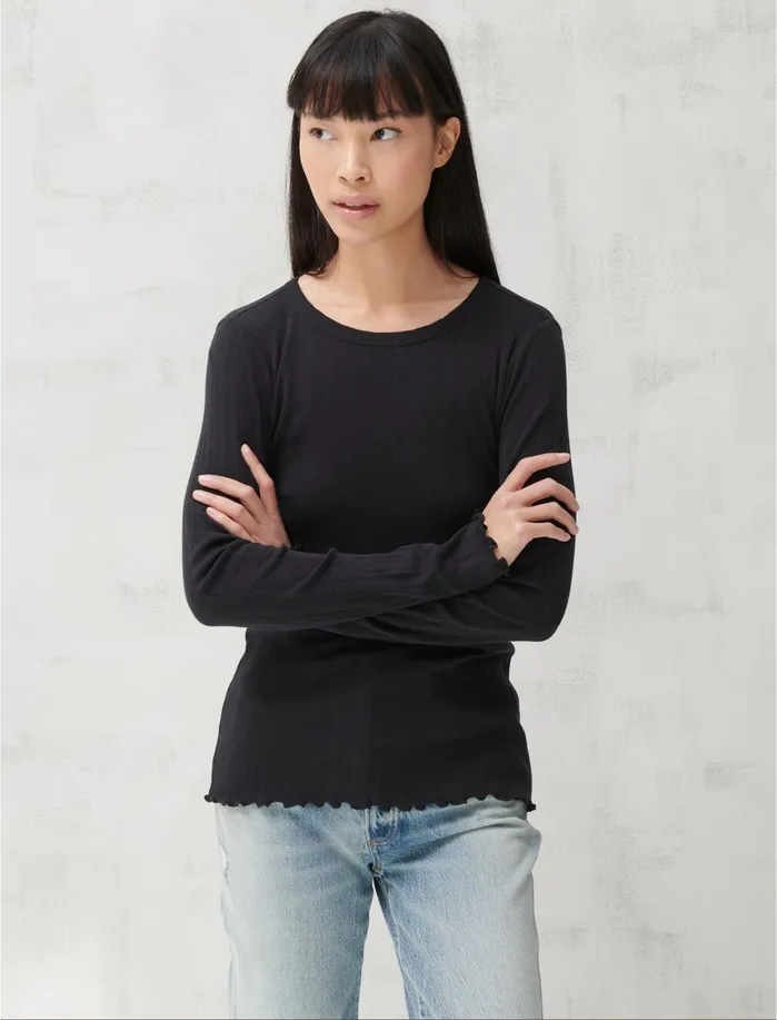 Knit Tops Women Lucky Brand Pointelle Long Sleeve Tee Lucky Black