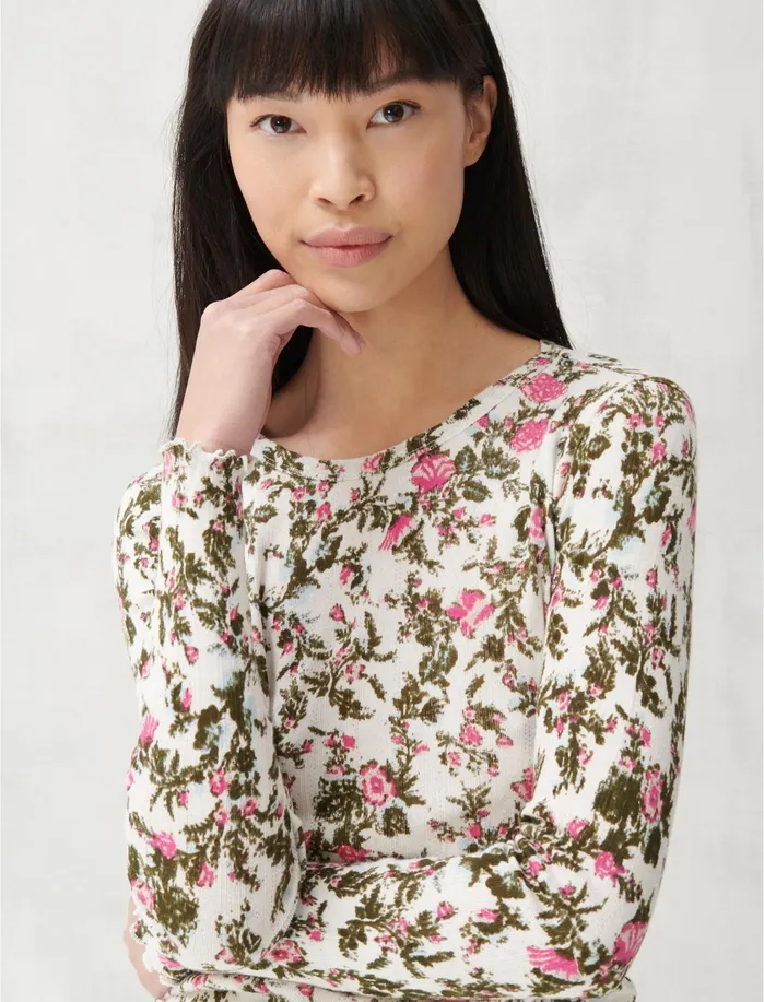 Knit Tops Women Lucky Brand Pointelle Long Sleeve Tee Pink Multi