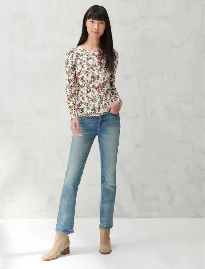 Knit Tops Women Lucky Brand Pointelle Long Sleeve Tee Pink Multi