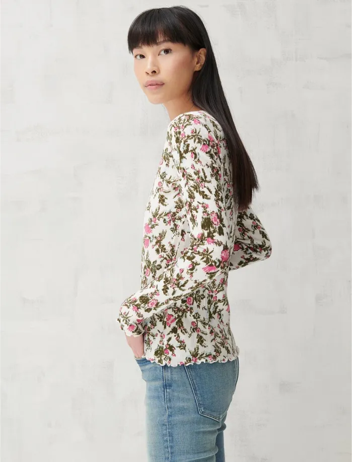 Knit Tops Women Lucky Brand Pointelle Long Sleeve Tee Pink Multi