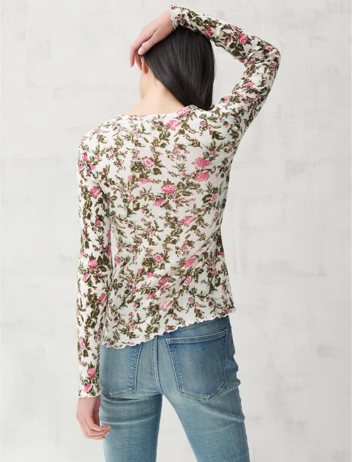 Knit Tops Women Lucky Brand Pointelle Long Sleeve Tee Pink Multi