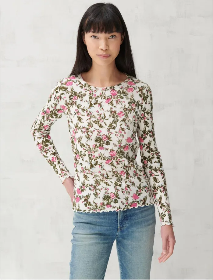 Knit Tops Women Lucky Brand Pointelle Long Sleeve Tee Pink Multi