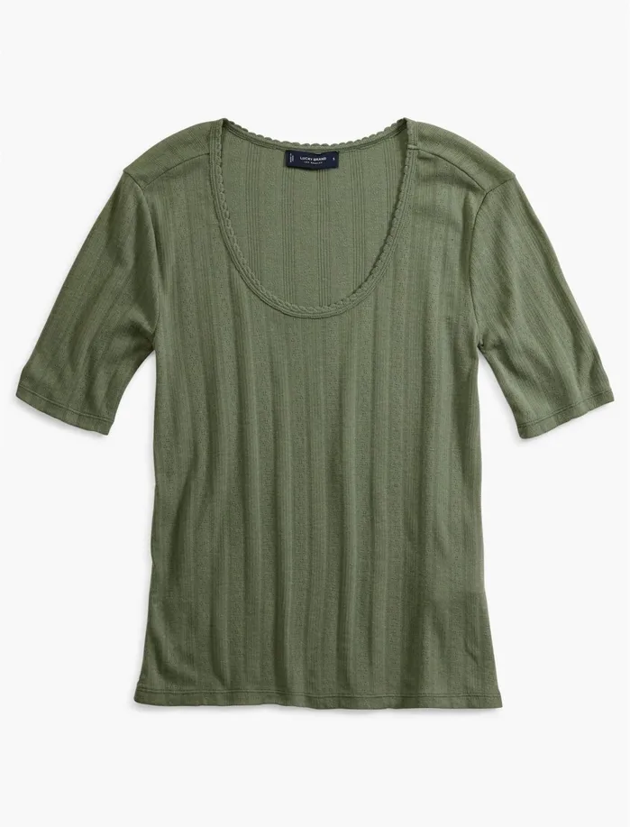 Knit Tops Women Lucky Brand Pointelle Scoop Neck Tee Laurel Wreath