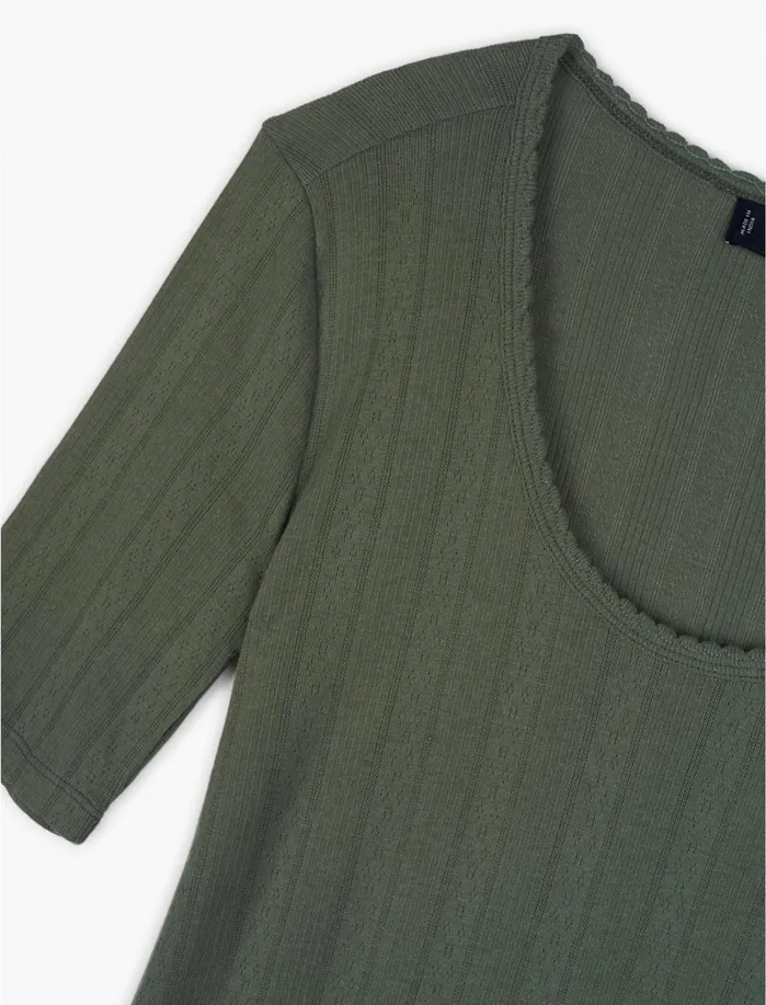 Knit Tops Women Lucky Brand Pointelle Scoop Neck Tee Laurel Wreath