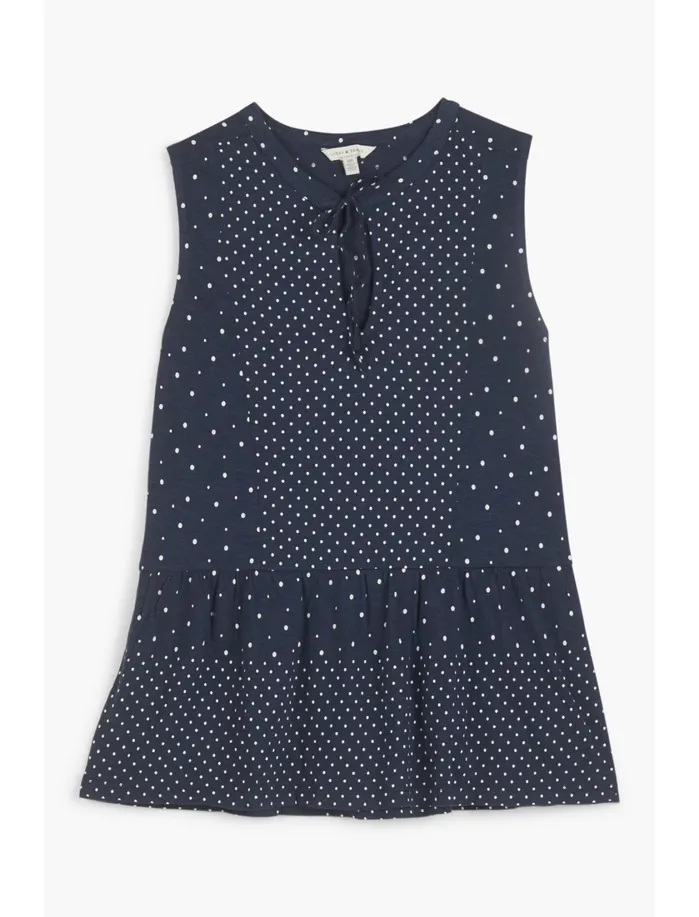 Knit Tops Women Lucky Brand Polka Dot Peplum Top Blue Multi