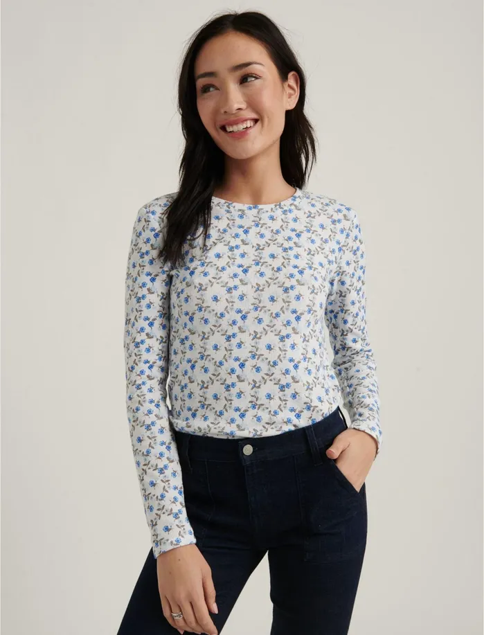 Knit Tops Women Lucky Brand Printed Crew Thermal Top Blue Multi