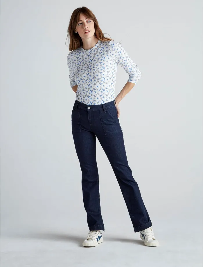 Knit Tops Women Lucky Brand Printed Crew Thermal Top Blue Multi