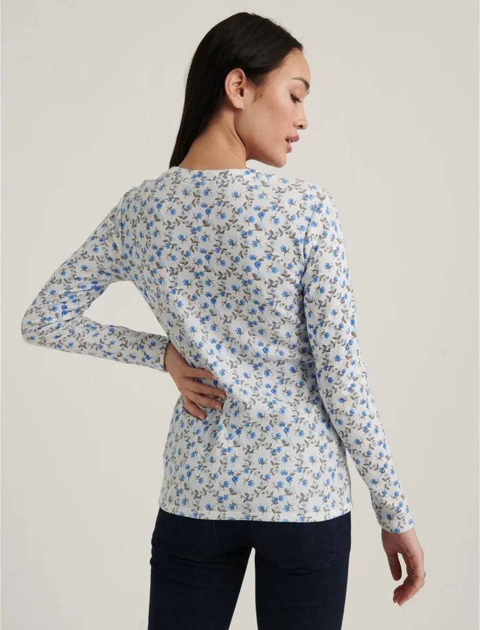 Knit Tops Women Lucky Brand Printed Crew Thermal Top Blue Multi