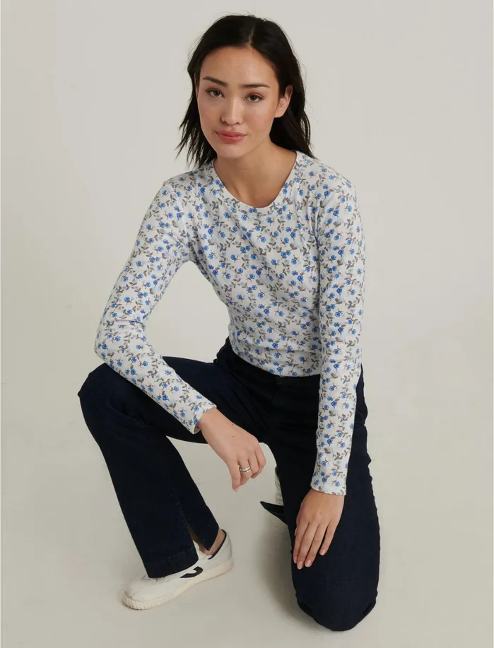 Knit Tops Women Lucky Brand Printed Crew Thermal Top Blue Multi