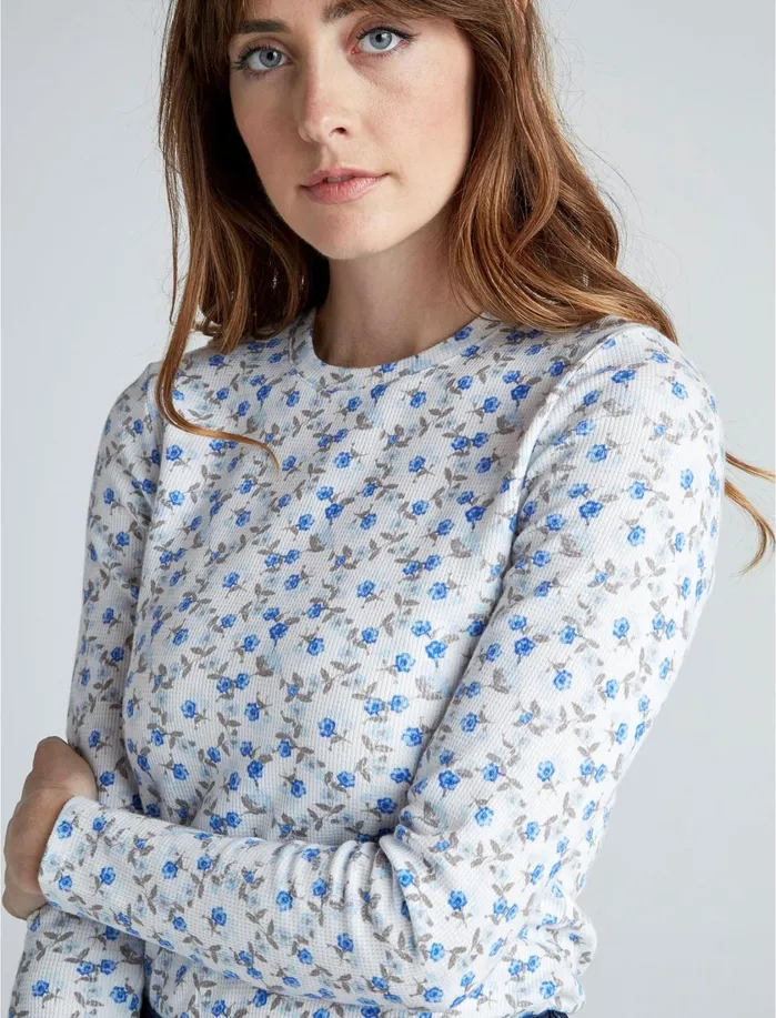 Knit Tops Women Lucky Brand Printed Crew Thermal Top Blue Multi