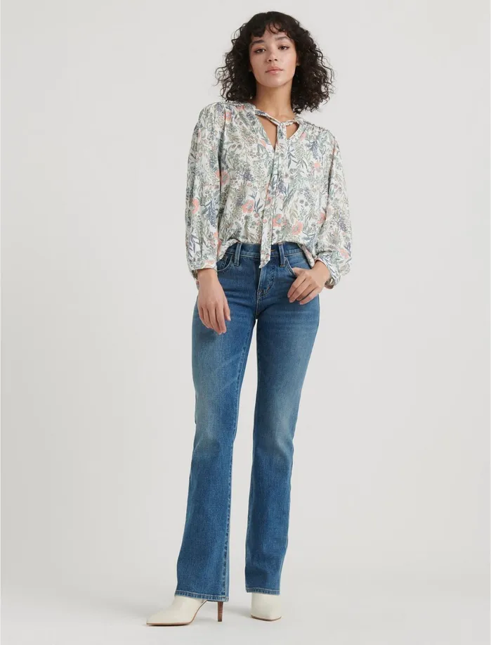 Knit Tops Women Lucky Brand Printed Tie Neck Peasant Mint Multi