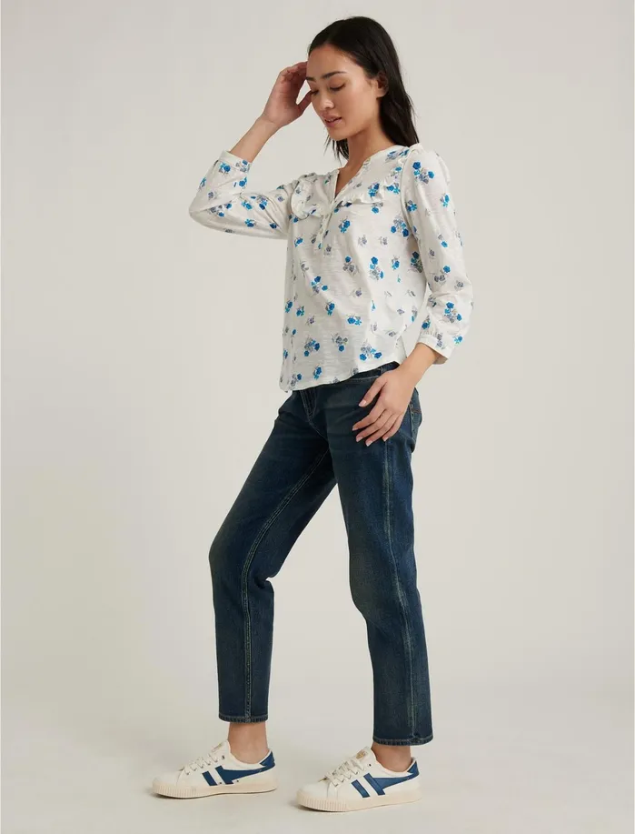 Knit Tops Women Lucky Brand Ruffle Bib Henley Cream Multi