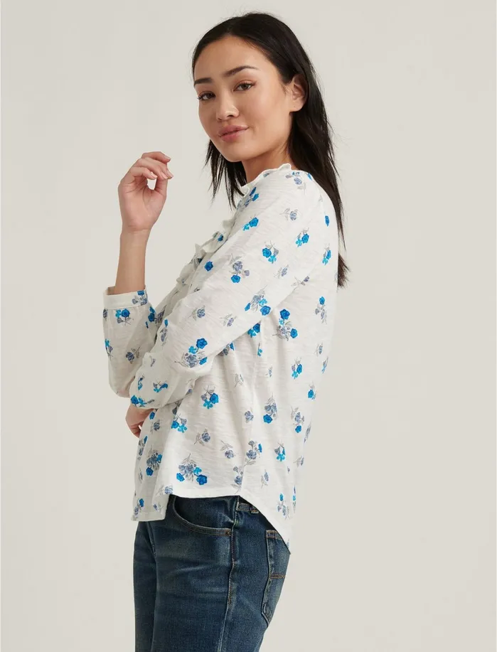 Knit Tops Women Lucky Brand Ruffle Bib Henley Cream Multi